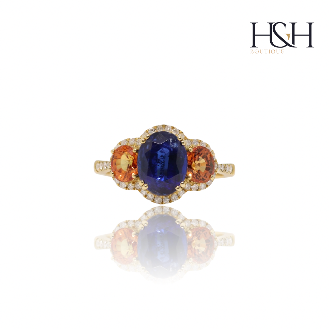 Coloured Gemstone and Diamond Dress Ring