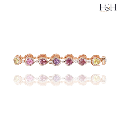 18CT ROSE GOLD MULTICOLOUR SAPPHIRE AND DIAMOND BRACELET