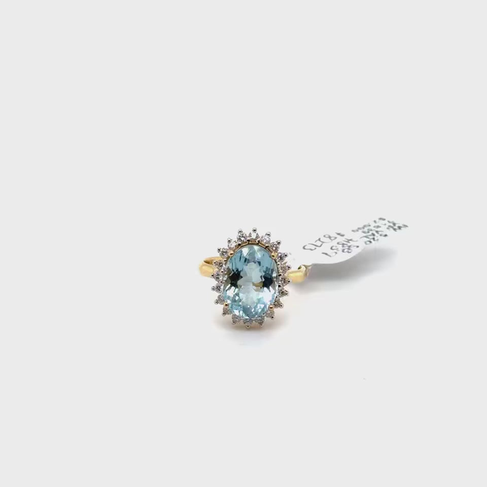 Aquamarine and Diamonds in 14ct Yellow Gold