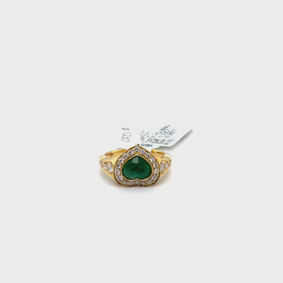 18ct YG Heart Zambian Emerald and Diamond Ring