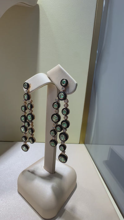 Onyx , Emerald & Diamond Earrings