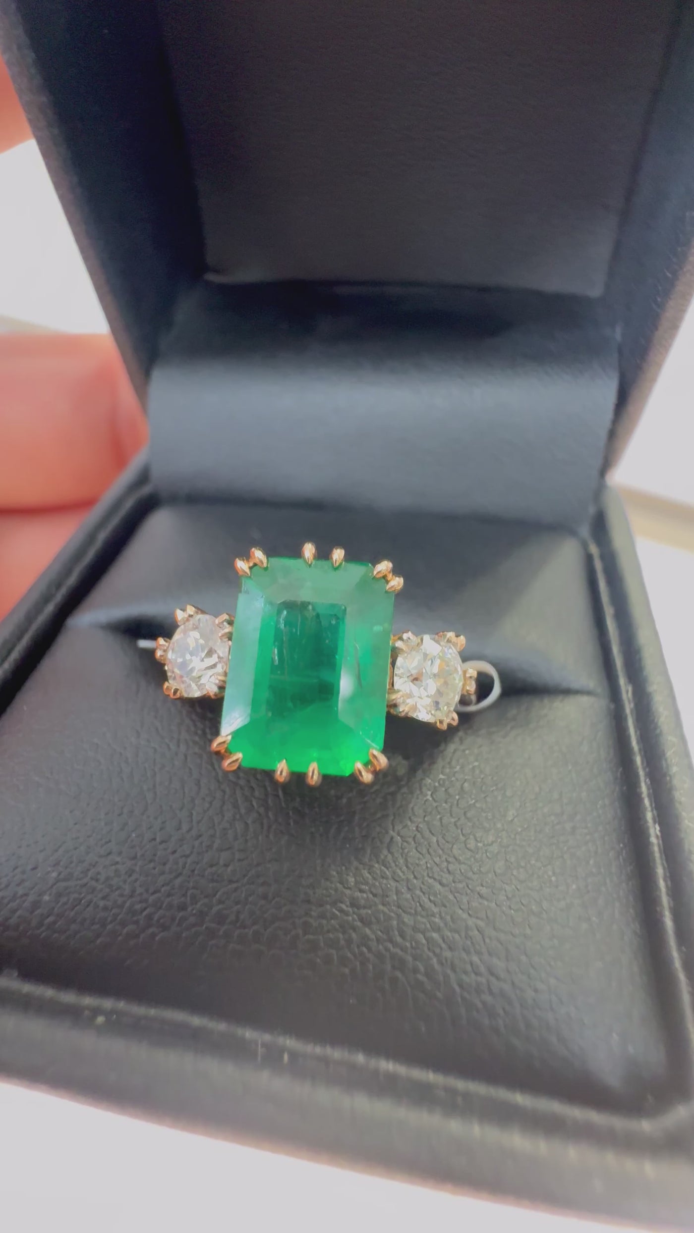 EMERALD AND DIAMOND TRILOGY RING