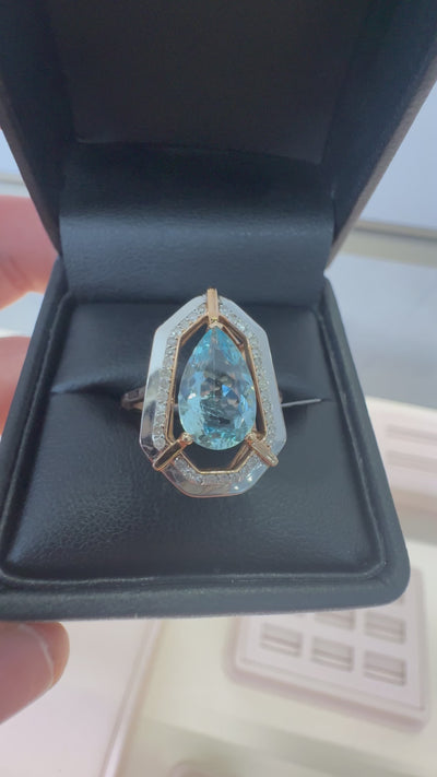 AQUAMARINE AND DIAMOND DRESS RING