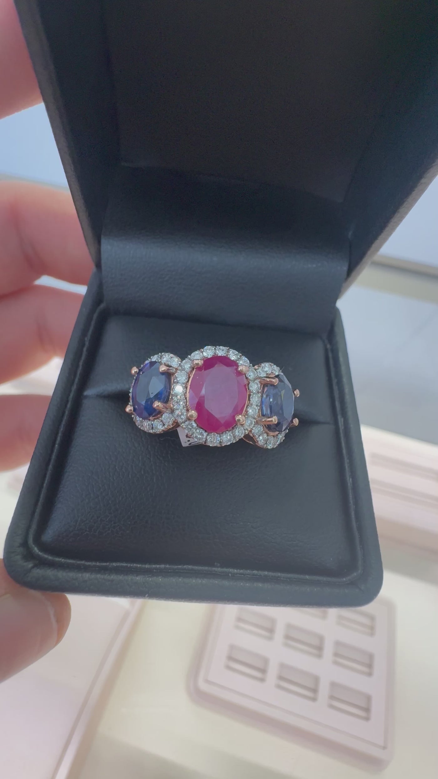 10CT SAPPHIRE, RUBY AND DIAMOND RING