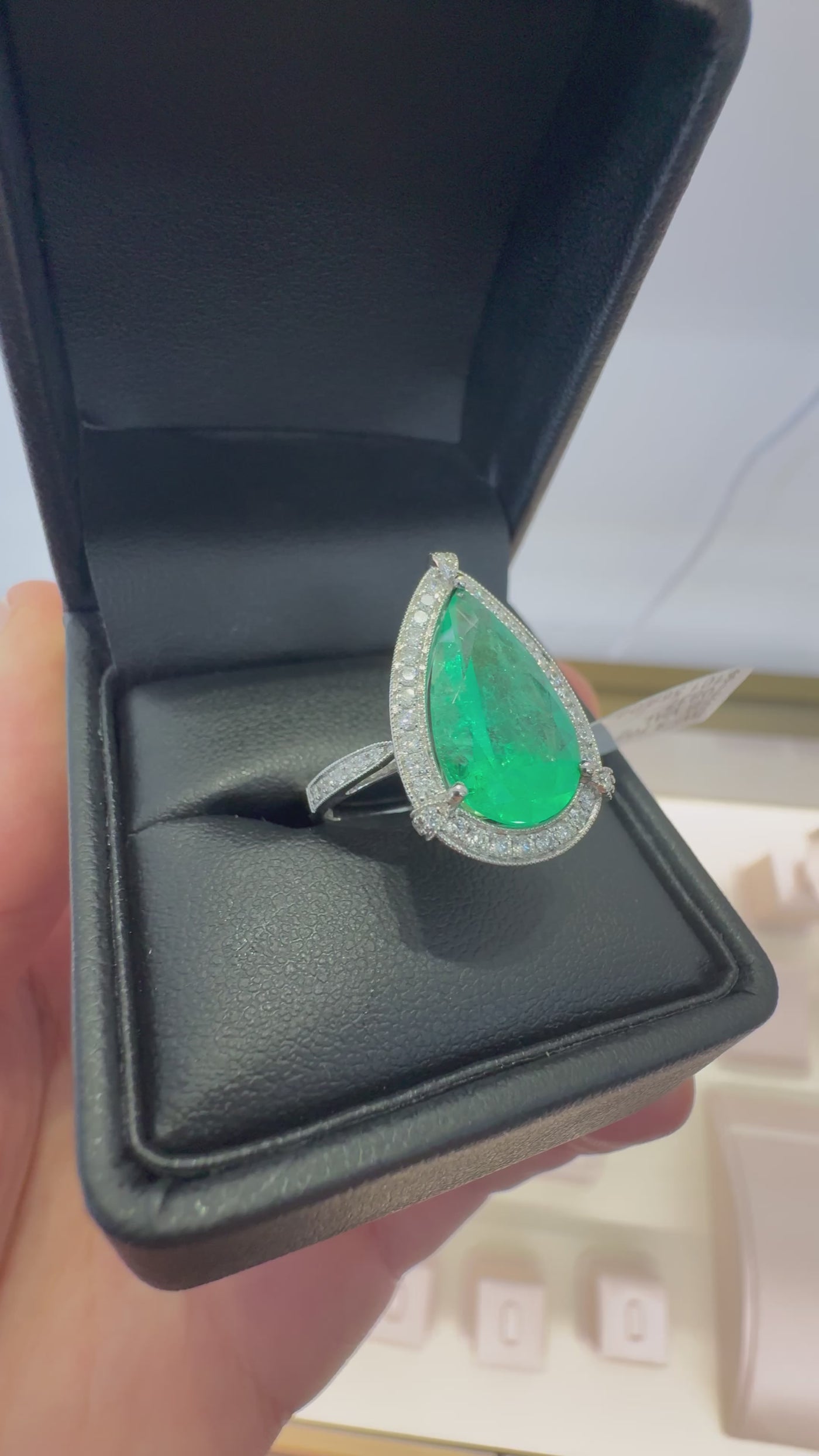 Colombian Pear Emerald and Diamond Ring