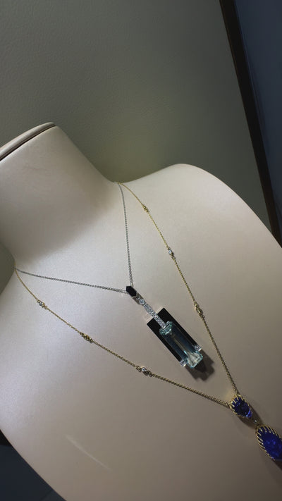 Aquamarine and Onyx pendant and necklace