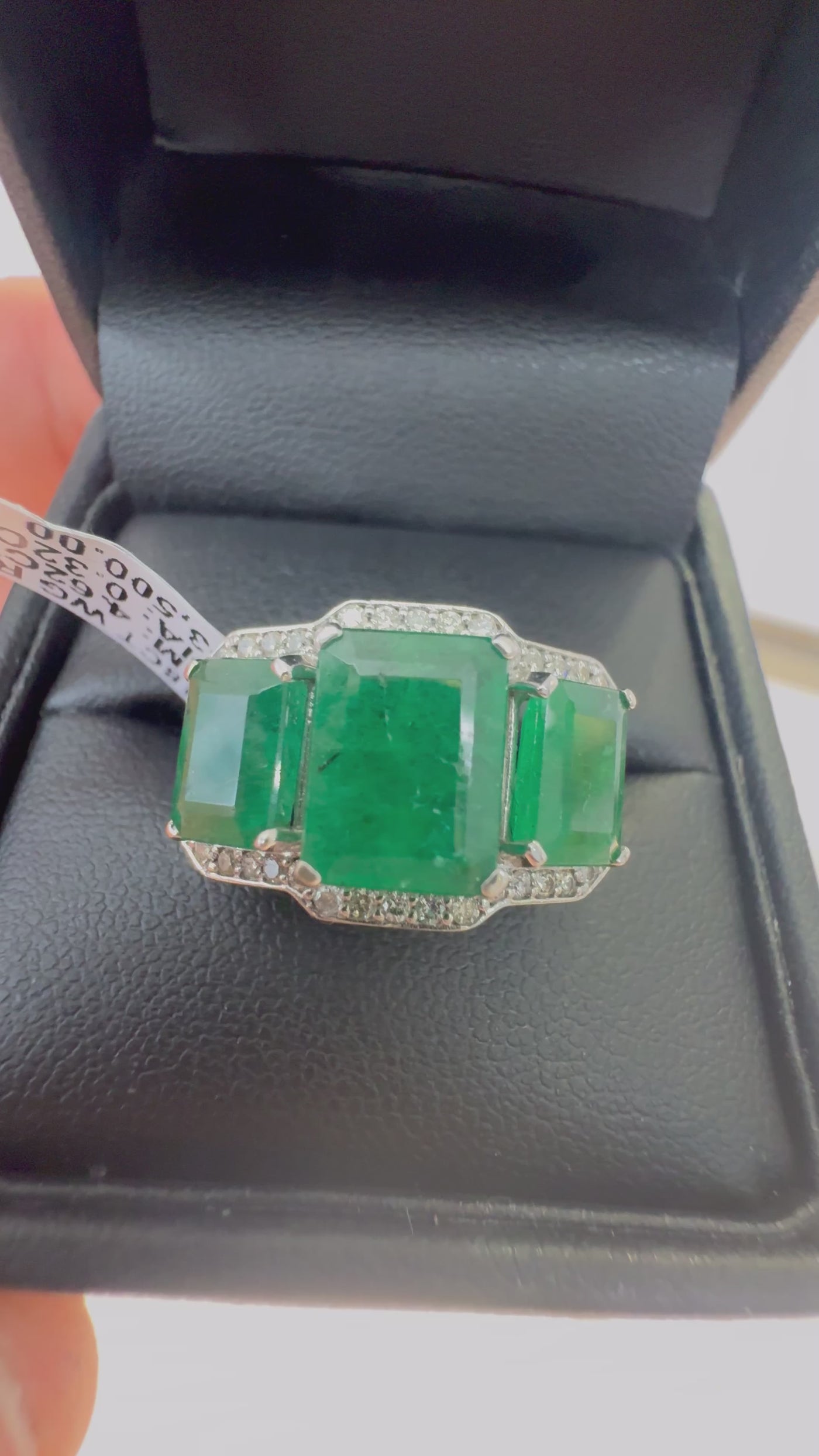 EMERALD AND DIAMOND TRILOGY RING