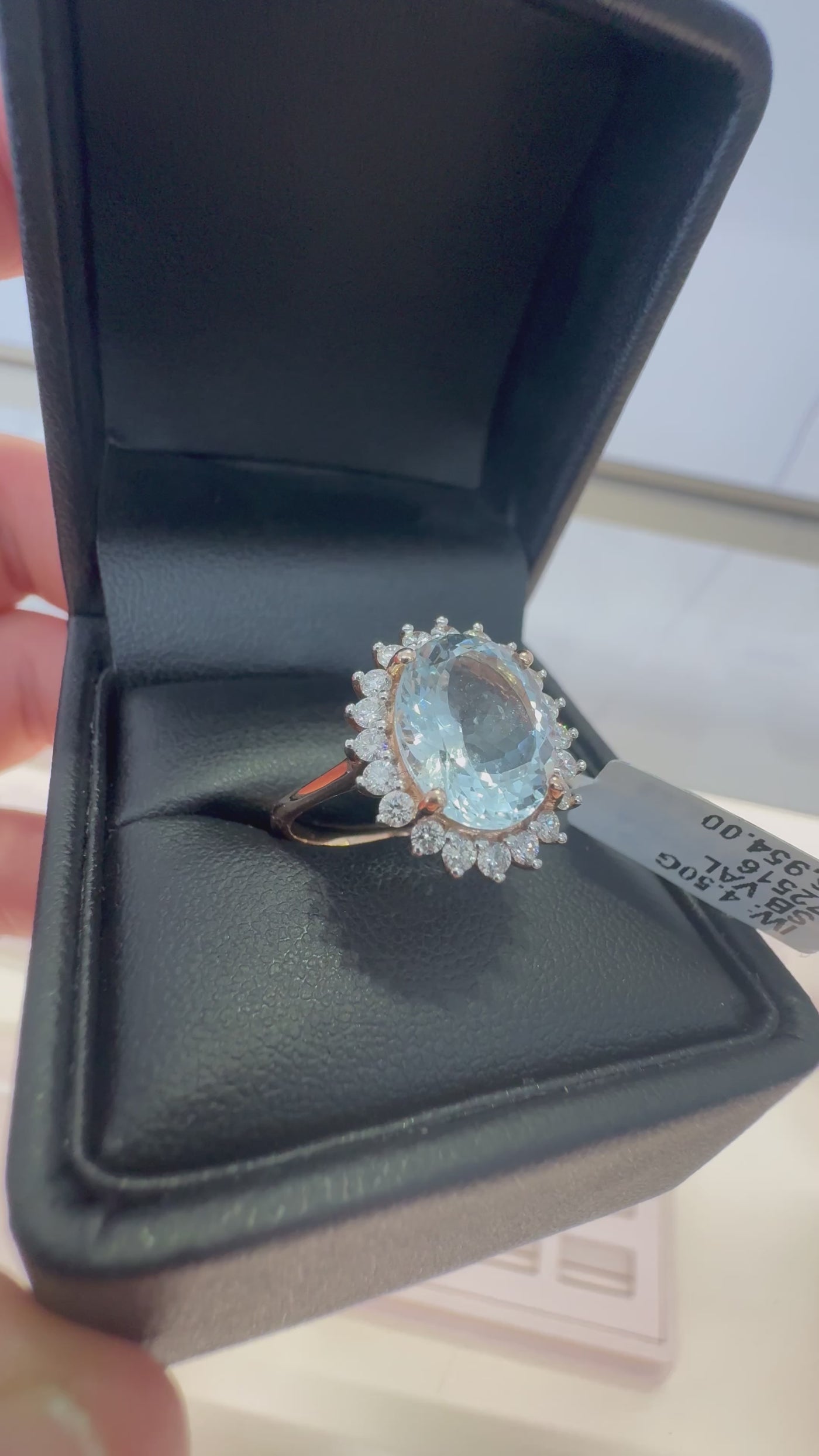 ROSE GOLD AQUAMARINE AND DIAMOND CLUSTER RING