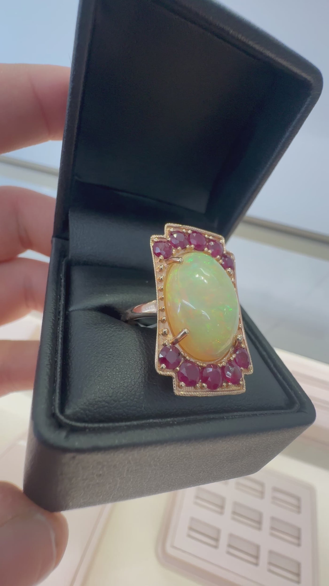 ROSE GOLD OPAL AND RUBY DRESS RING