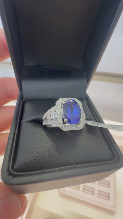 TANZANITE AND DIAMOND RING