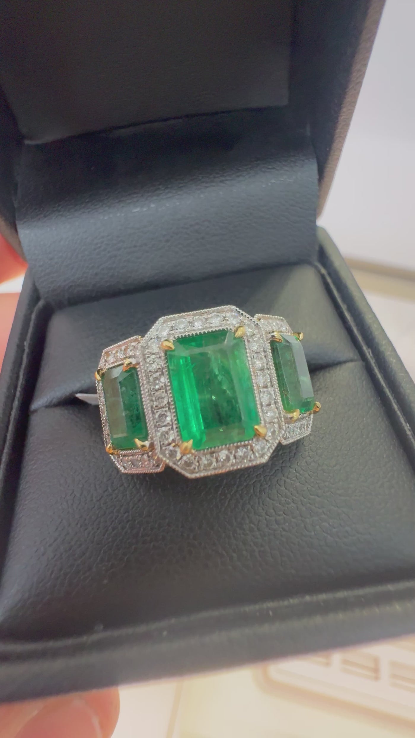 TRILOGY EMERALD AND DIAMOND RING