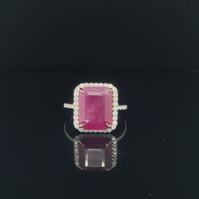 14CT PINK GOLD RUBY AND DIAMOND RING