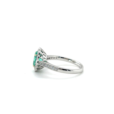 18CT WHITE GOLD DIAMOND AND EMERALD RING