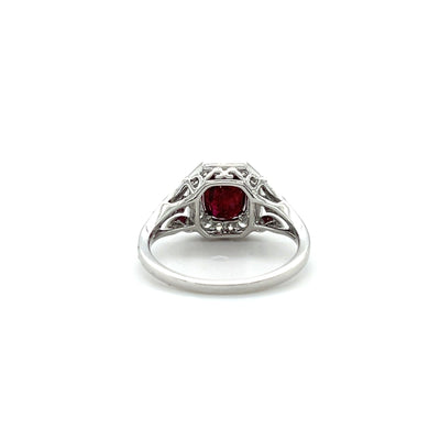 18CT WHITE GOLD, DIAMOND AND RUBY RING