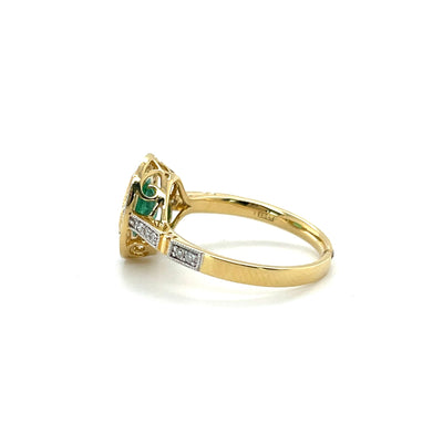 18CT YELLOW GOLD EMERALD AND DIAMOND RING