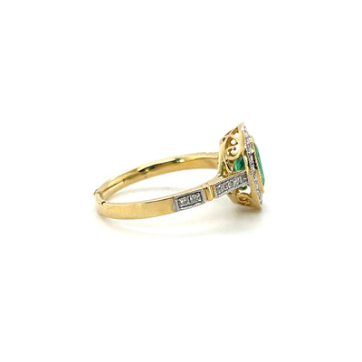 18CT YELLOW GOLD EMERALD AND DIAMOND RING