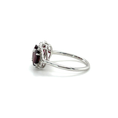 14CT WHITE GOLD RUBY AND DIAMOND RING