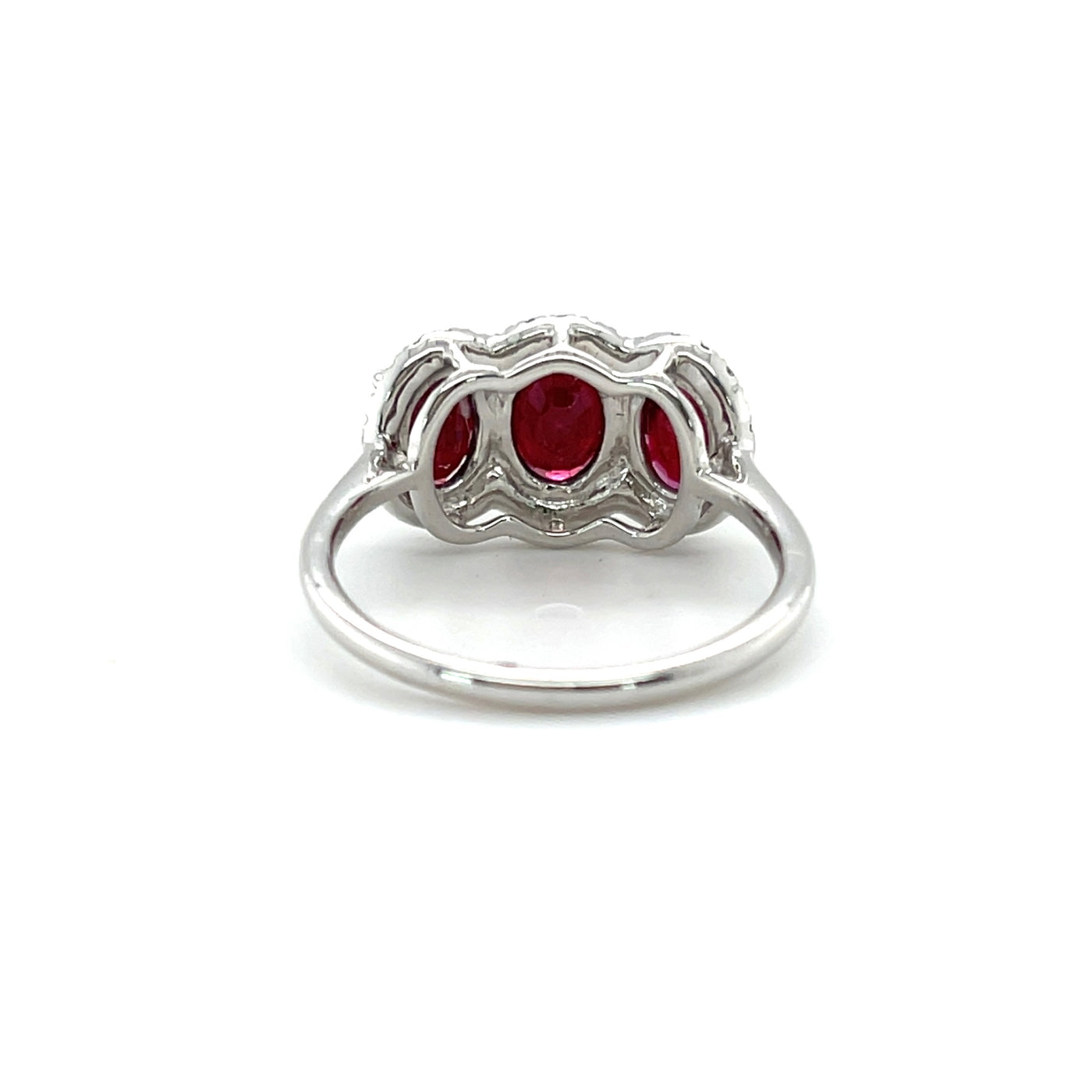 14CT WHITE GOLD RUBY AND DIAMOND RING