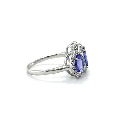 14CT WHITE GOLD TANZANITE AND DIAMOND COCKTAIL RING