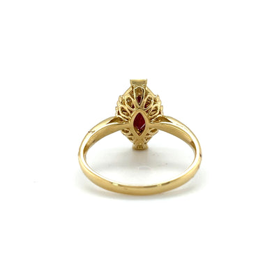 18CT YELLOW GOLD RUBY AND DIAMOND RING