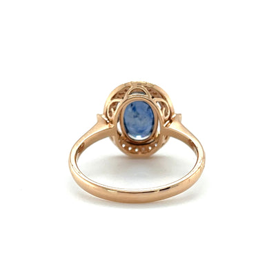 18CT ROSE GOLD SAPPHIRE AND DIAMOND RING