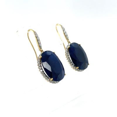 18CT YELLOW GOLD SAPPHIRE AND DIAMOND EARRINGS