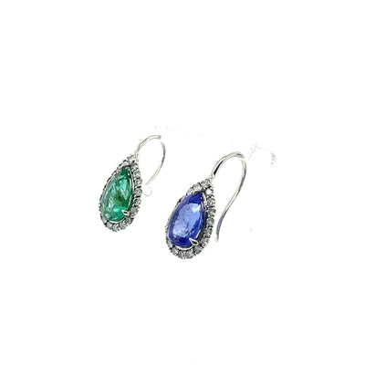 14CT WHITE GOLD EMERALD, TANZANITE AND DIAMOND EARRINGS