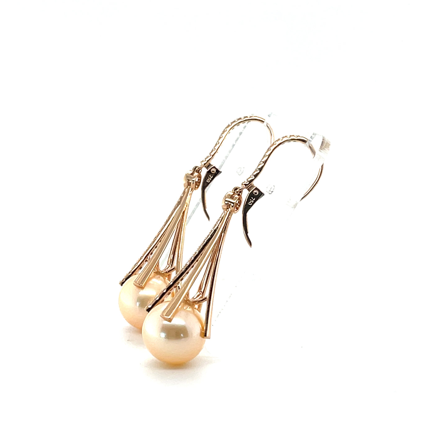 18CT ROSE GOLD CULTURED PEARL AND DIAMOND EARRINGS