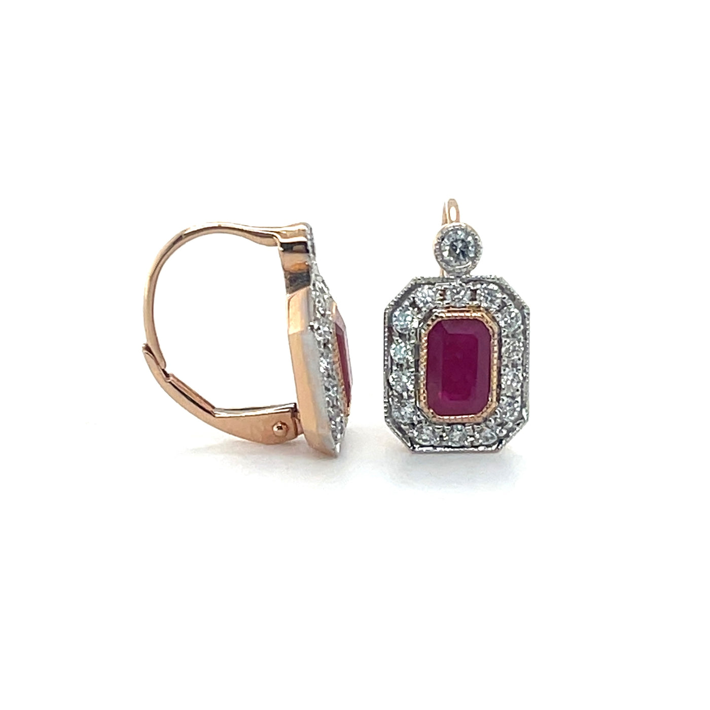 18CT ROSE GOLD RUBY AND DIAMOND EARRINGS