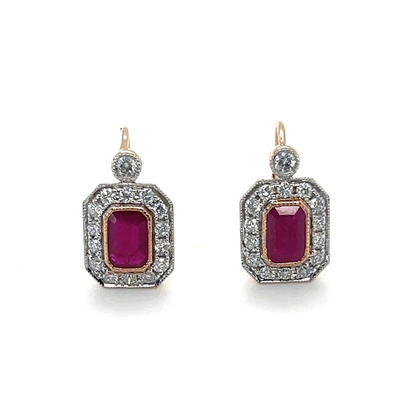 18CT ROSE GOLD RUBY AND DIAMOND EARRINGS