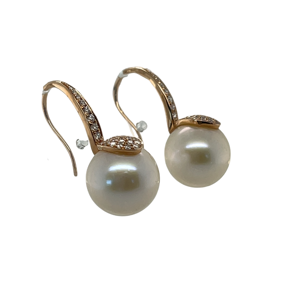 18CT ROSE GOLD PEARL AND DIAMOND EARRINGS