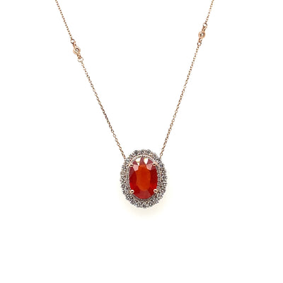 18CT YELLOW GOLD RUBY AND DIAMOND NECKLACE