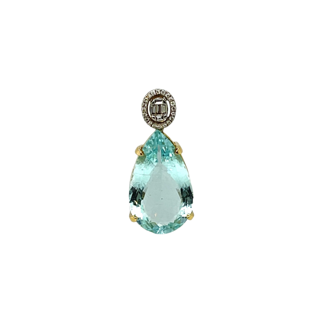 18CT YELLOW GOLD AQUAMARINE & DIAMOND PENDANT