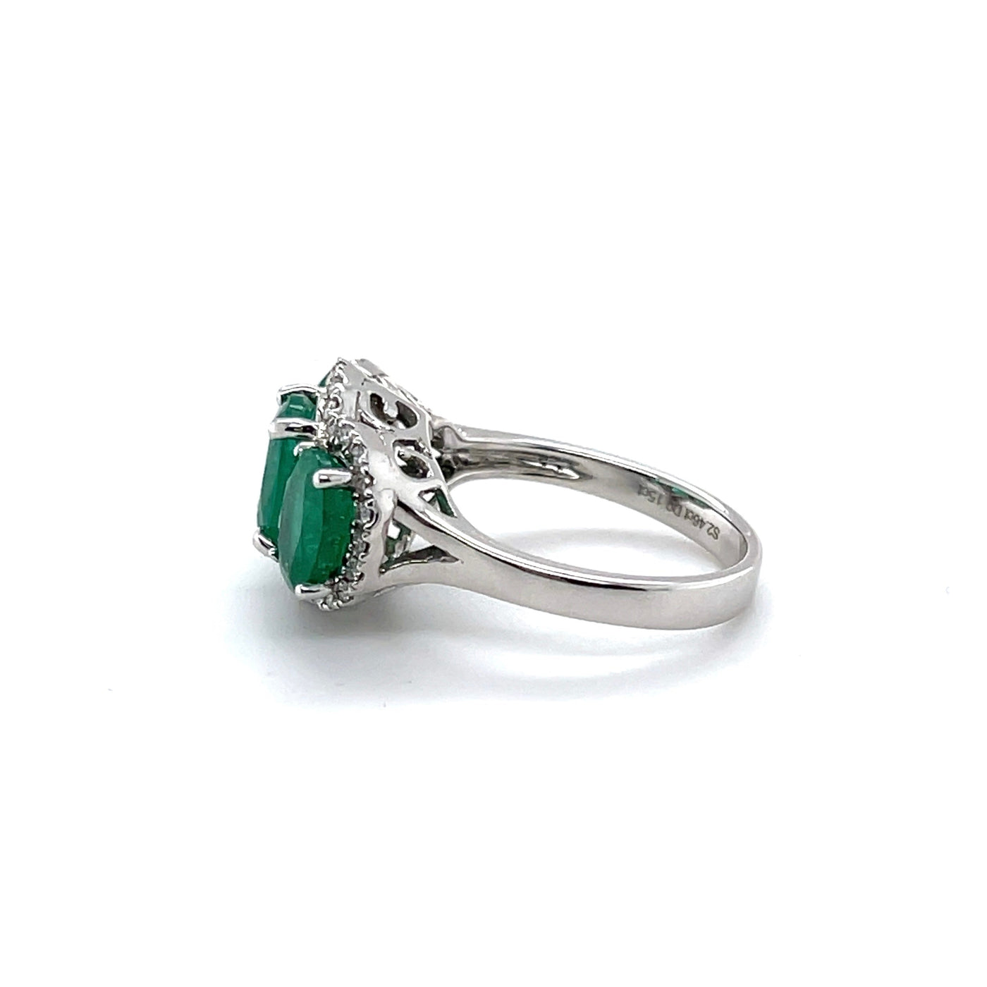 18CT WHITE GOLD TRILOGY EMERALD AND DIAMOND RING