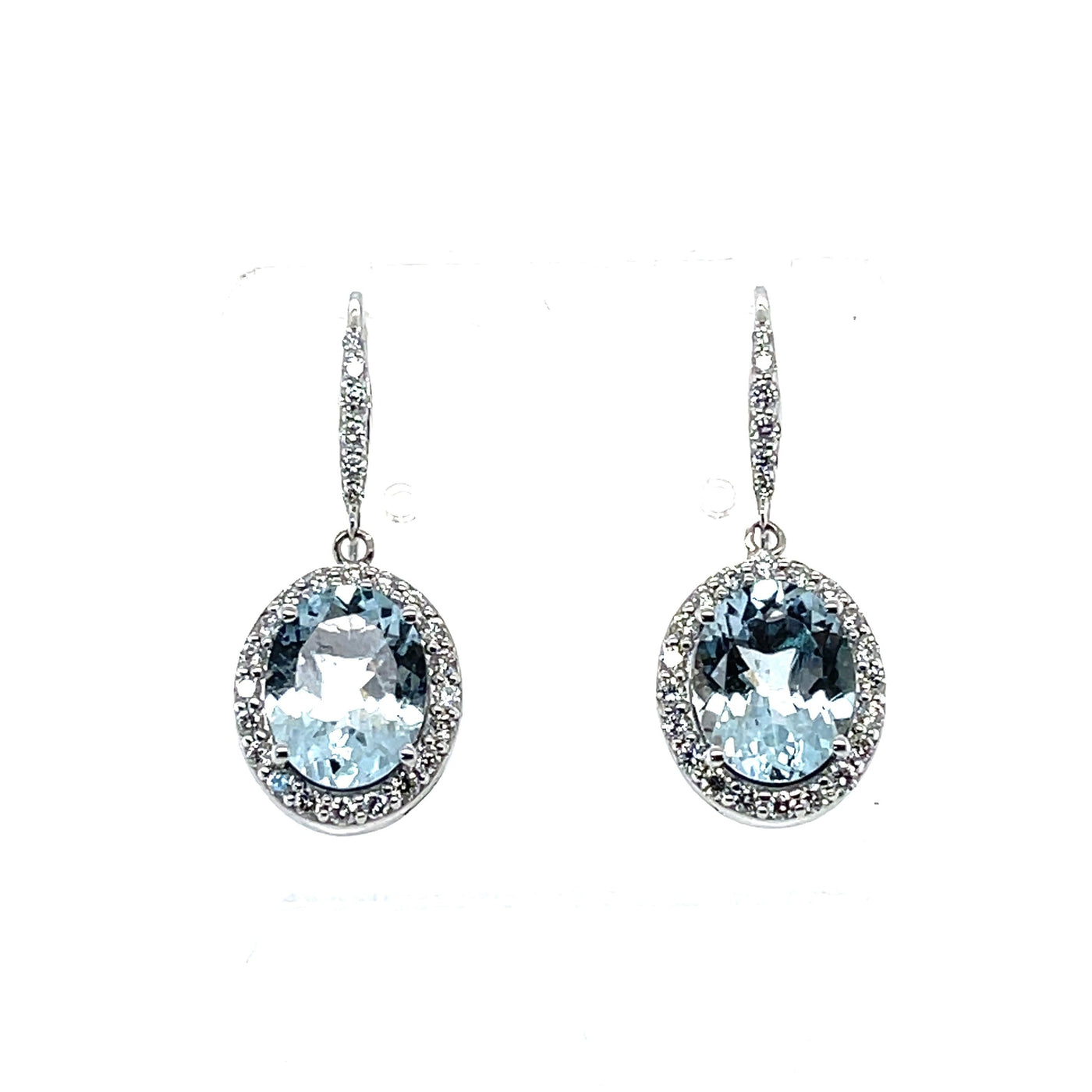 14CT WHITE GOLD AQUAMARINE AND DIAMOND EARRINGS