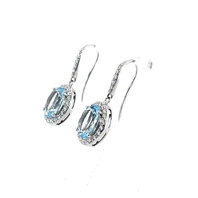 14CT WHITE GOLD AQUAMARINE AND DIAMOND EARRINGS