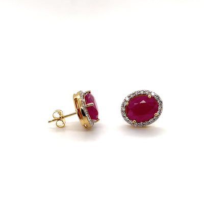 18CT YELLOW GOLD RUBY AND DIAMOND STUD EARRINGS