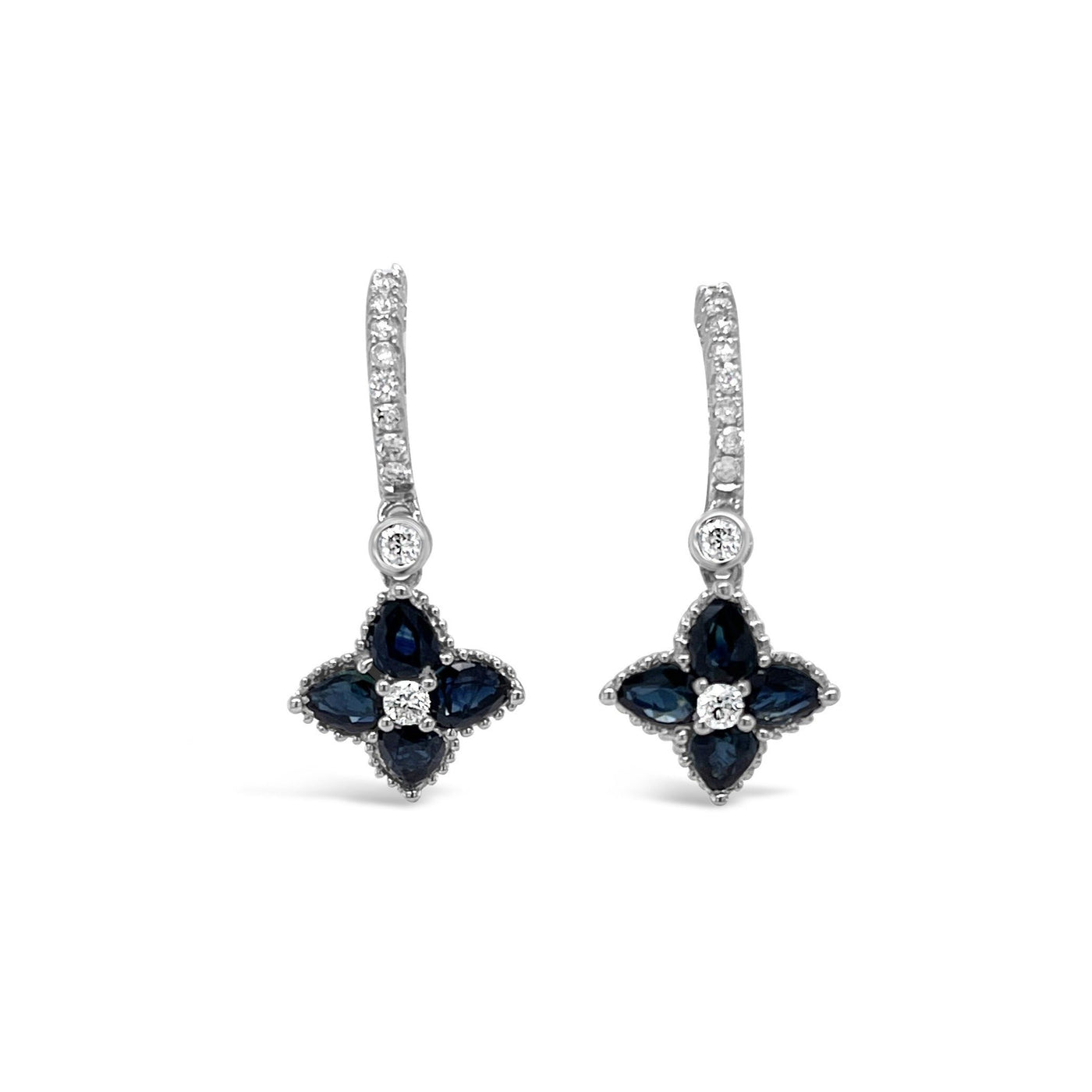 18CT WHITE GOLD SAPPHIRE AND DIAMOND EARRING