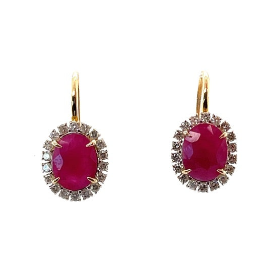 18CT YELLOW GOLD RUBY AND DIAMOND EARRINGS