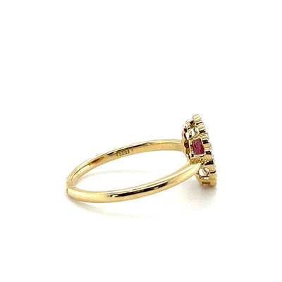 18CT YELLOW GOLD RUBY AND DIAMOND RING