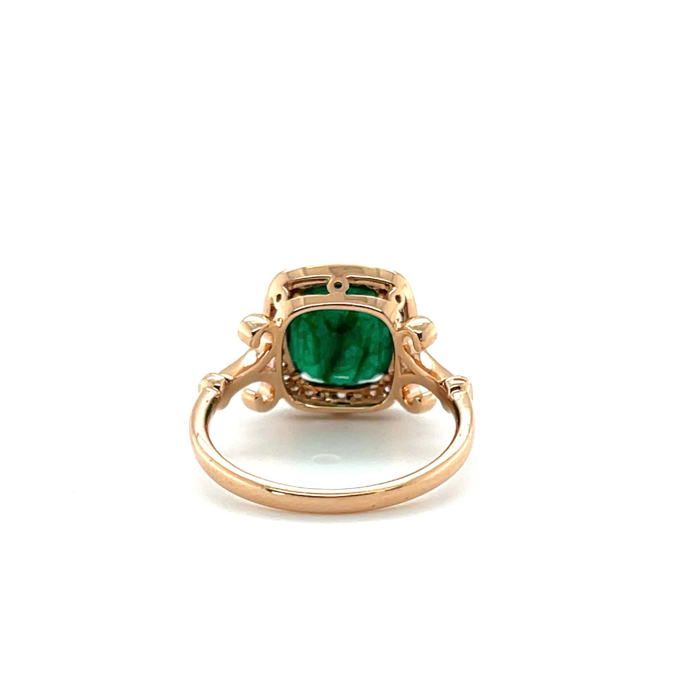 18CT ROSE GOLD EMERALD AND DIAMOND RING