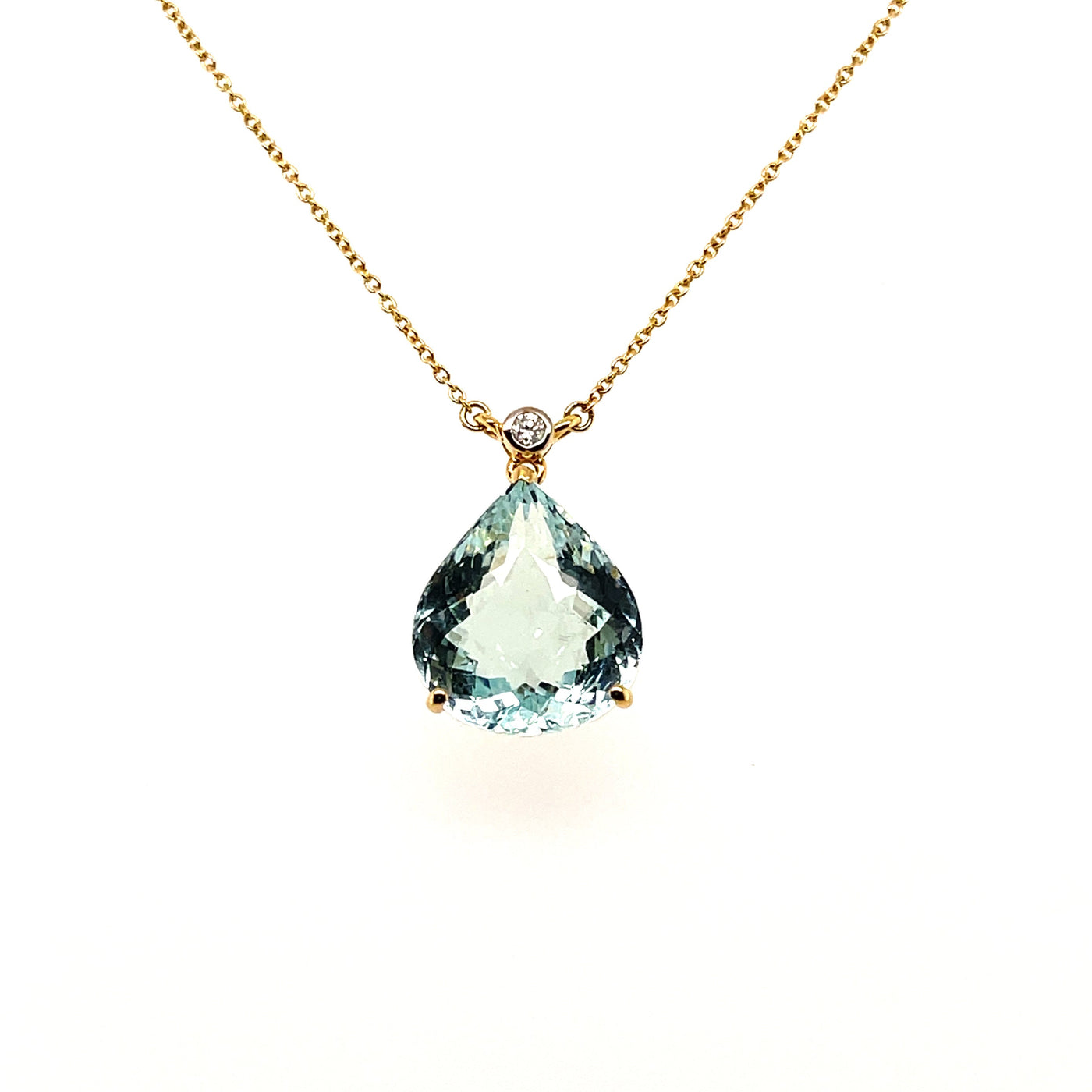 18CT YELLOW GOLD AQUAMARINE AND DIAMOND NECKLACE