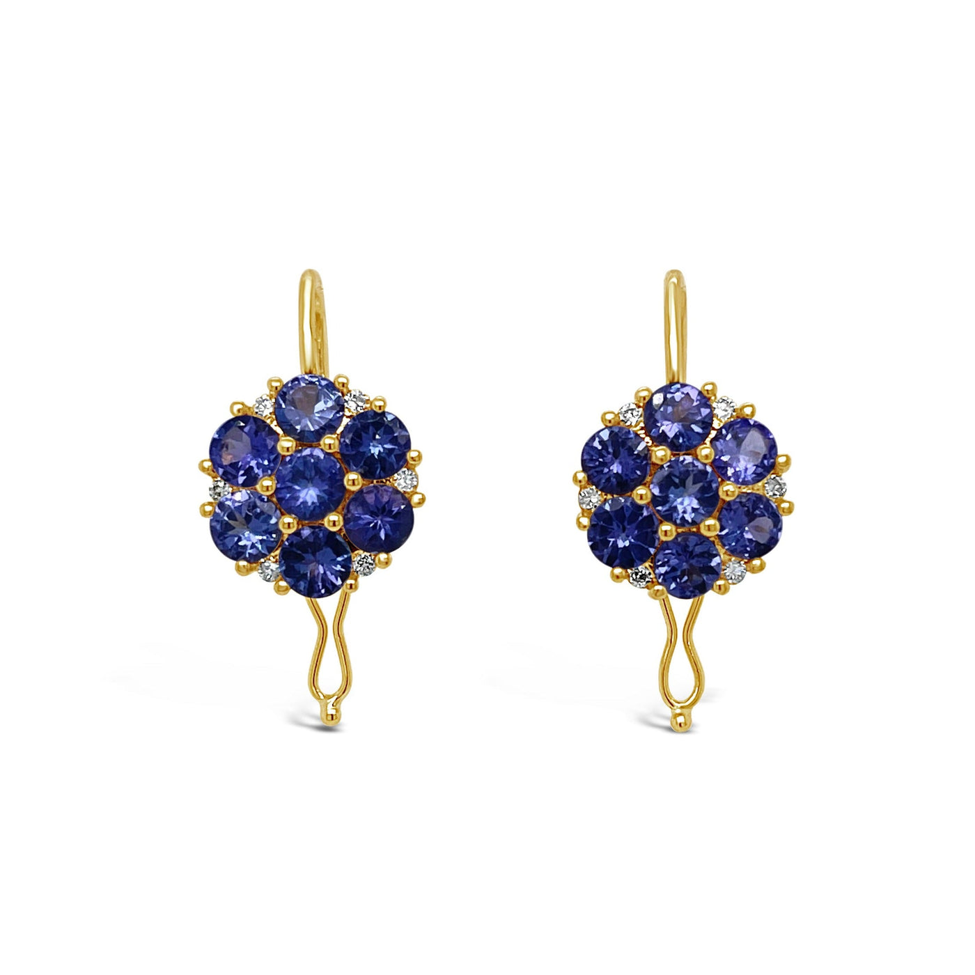 18CT YELLOW GOLD TANZANITE AND DIAMOND EARRINGS