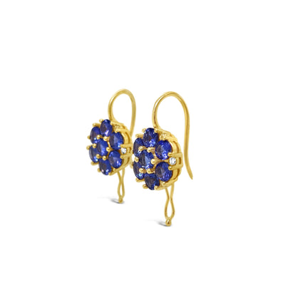 18CT YELLOW GOLD TANZANITE AND DIAMOND EARRINGS