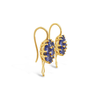 18CT YELLOW GOLD TANZANITE AND DIAMOND EARRINGS