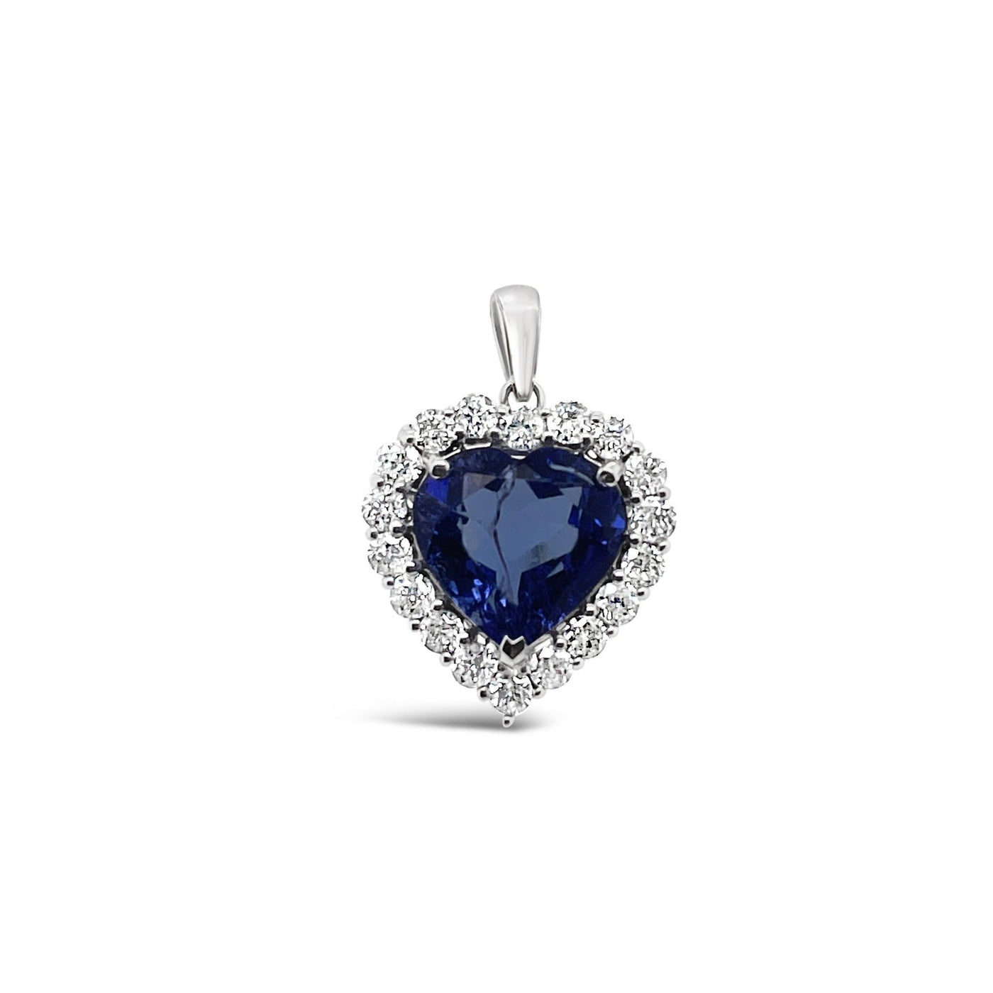 18CT WHITE GOLD BLUE SAPPHIRE AND DIAMOND PENDANT