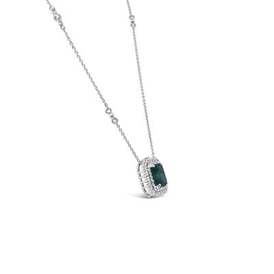 18CT WHITE GOLD EMERALD AND DIAMOND PENDANT AND NECKLACE