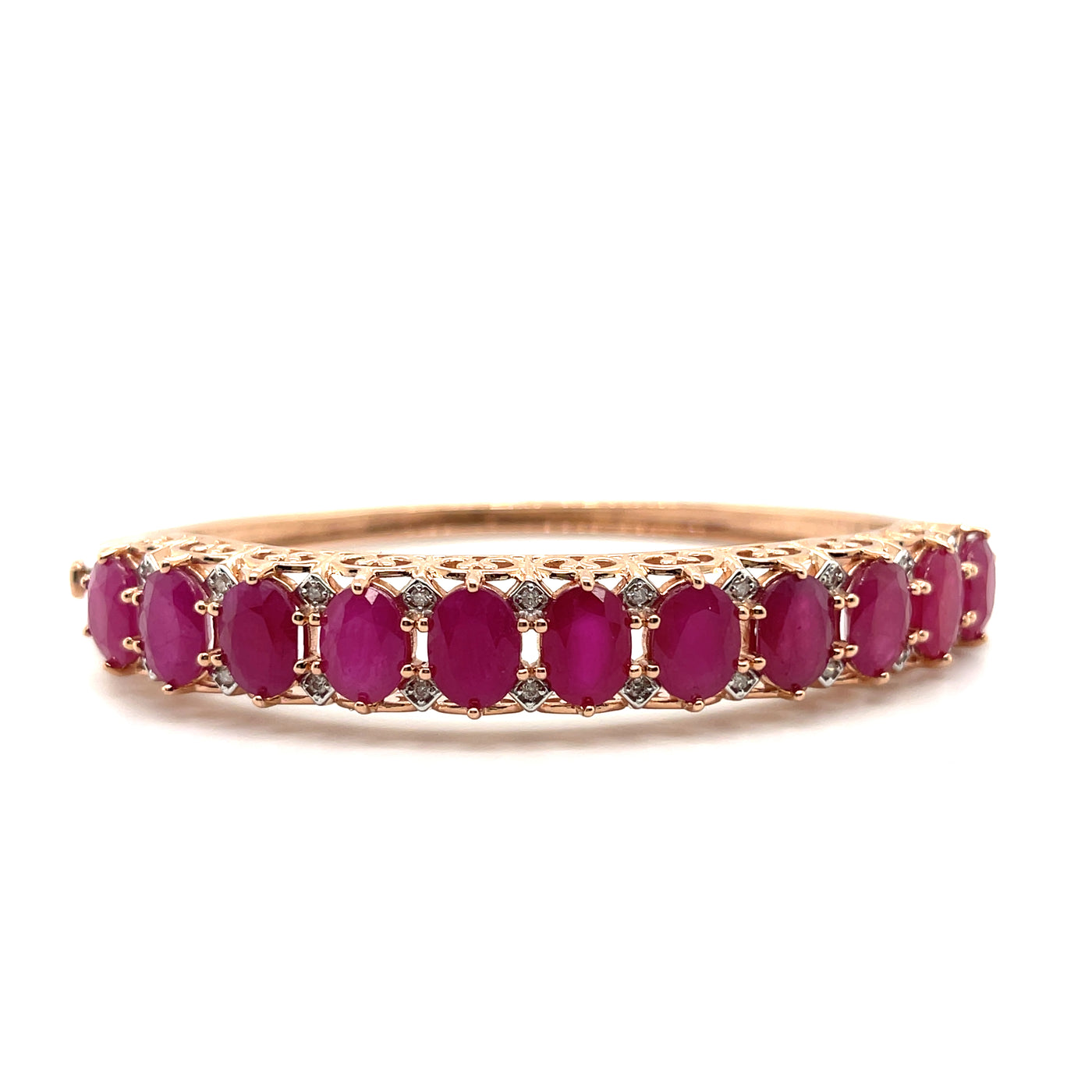 14CT ROSE GOLD  RUBY AND DIAMOND BANGLE