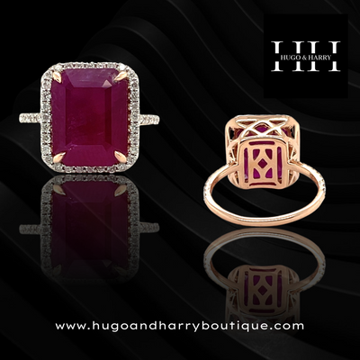 14CT PINK GOLD RUBY AND DIAMOND RING