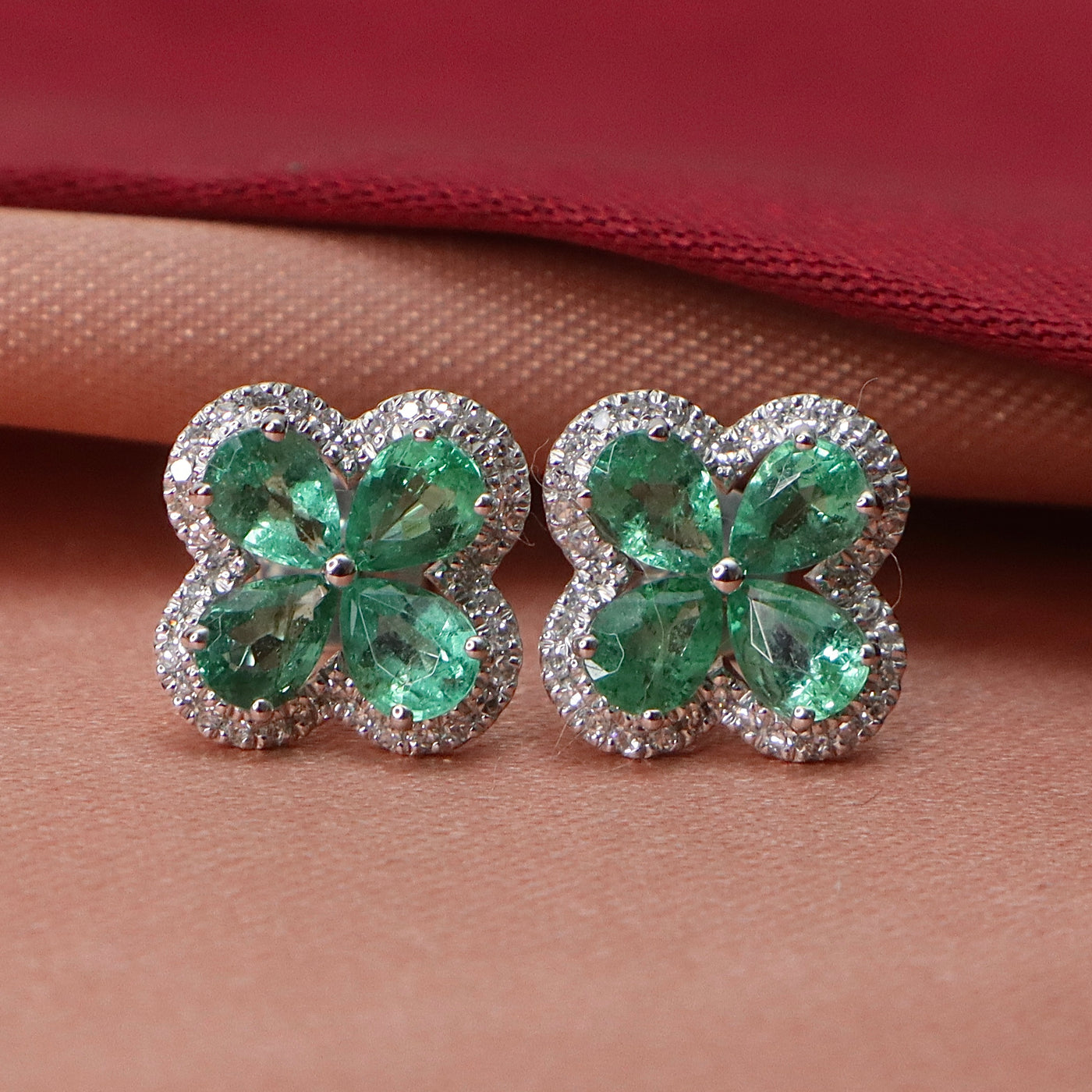 4 Leaf Emerald and Diamond Earrings